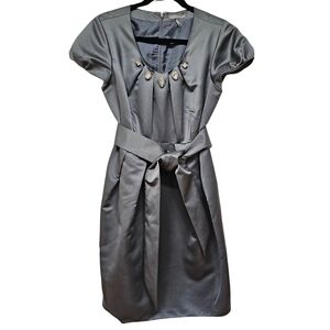 Kristin Davis Cocktail Dress, Steele Blue, Pockets & Jeweled Neckline, Size 8